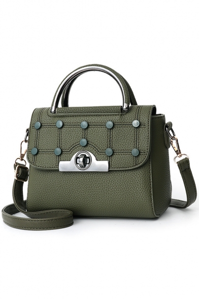 Women's Fashion Solid Color Rivet Embellishment Quilted Work Satchel Handbag 23*12*17 CM