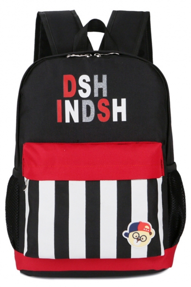 Big Capacity DSH INDSH Letter Stripe Print Colorblock Canvas Backpack for Children 36*27*13 CM