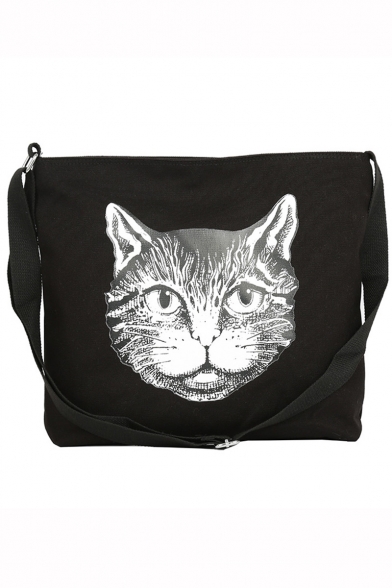 Cute Cartoon Cat Printed Canvas Shoulder Messenger Bag 33*7*34 CM