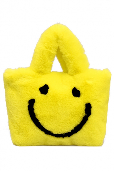 Cute Smiley Face Pattern Plush Shoulder Handbag with Chain Strap 28*9*25 CM