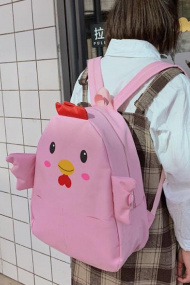 Fashion Cute Cartoon Rooster Pattern Solid Color Canvas School Bag Laptop Backpack for Girls 36*31*13 CM