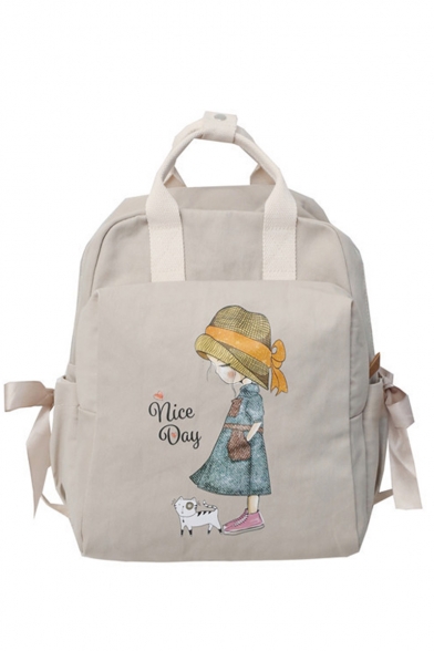 Fashion Letter NICE DAY Figure Printed Bow Tied Side School Bag Laptop Backpack 28*13*36 CM