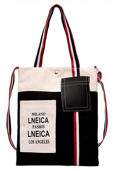 Fashion Letter Stripe Pattern Canvas Shoulder Messenger Bag for School