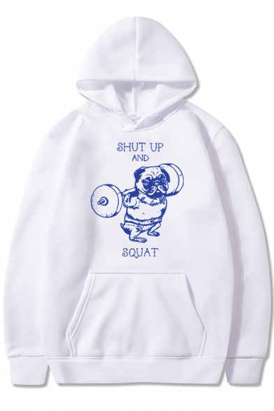 Funny Letter SHUT UP AND SQUAT Graphic Printed Mens Loose Fitted Hoodie