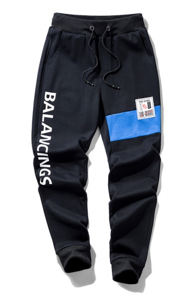 Guys Basic Simple Letter BALANCINGS Patched Drawstring Waist Cotton Loose Sweatpants
