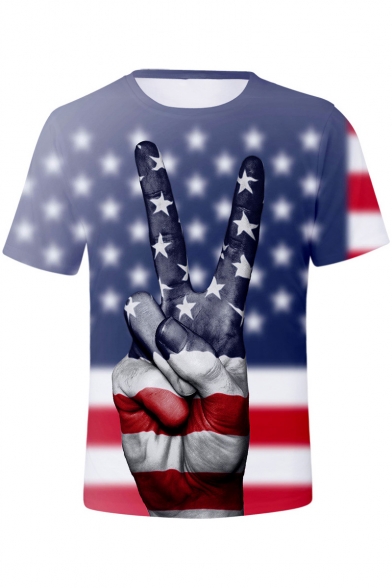 Independence Day Star Striped Flag Finger Print Short Sleeve Unisex Tee