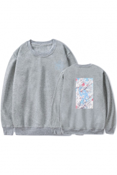 Men's Basic Long Sleeve Round Neck Floral Printed Casual Sweatshirt