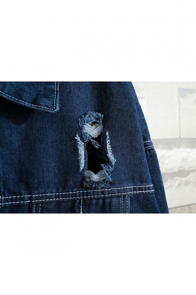 Mens Vintage Destroyed Ripped Patchwork Long Sleeve Casual Loose Denim Jacket