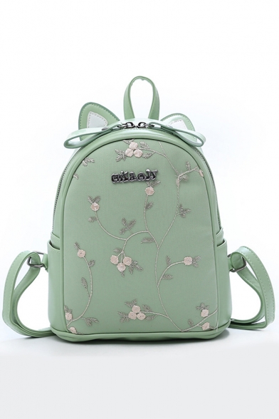 New Fashion Floral Embroidered Solid Color PU Leather Backpack for Women 26*21*12 CM