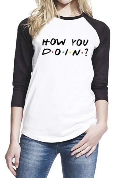 New Stylish Dot Letter HOW YOU DOIN Raglan Long Sleeve Casual Loose T-Shirt