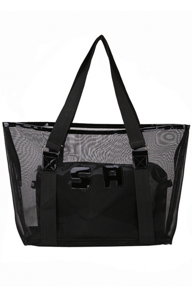 New Stylish Letter Pattern Large Capacity Weaving Gauze Shoulder Tote Bag 38*15*32 CM