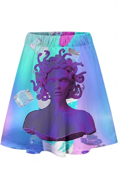 New Stylish Vaporwave Cool 3D Printed Elastic Waist Mini A-Line Dress