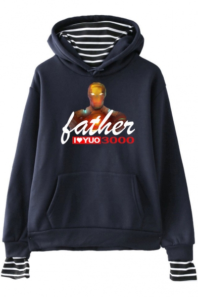 New Trendy Father's Day Iron Figure Letter FATHER I LOVE YOU 3000 Casual Loose Hoodie