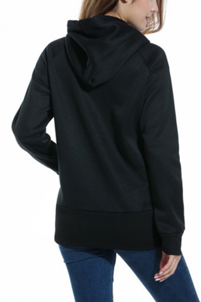 New Women's Geometric Print Drawstring Hood Raglan Long Sleeve Hoodie with Pocket