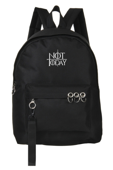 Popular Letter NOT TODAY Printed Metal Ring Embellishment Canvas School Bag Backpack 29*13*45 CM