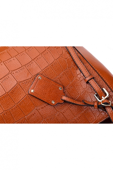 Simple Fashion Crocodile Pattern Large Capacity Waxed Work Tote Bag with Zipper 27*15*28 CM