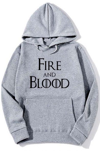 Simple Letter FIRE AND BLOOD Pattern Long Sleeve Sport Loose Hoodie