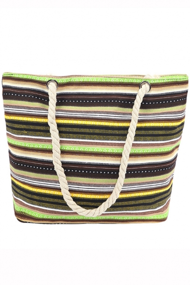 Stylish Color Block Stripe Pattern Large Capacity Beach Tote Bag 45*14*32 CM