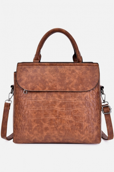 Stylish Crocodile Pattern Zipper Embellishment School Shoulder Bag Commuter Satchel Bag 28*10*22 CM