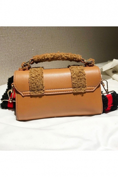 Stylish Plain Plush Strap Belt Buckle Satchel Messenger Bag for Women 20*13*9 CM