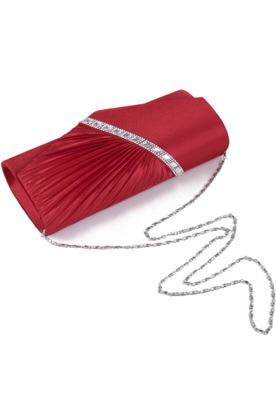 Stylish Plain Rhinestone Ruffle Embellishment Evening Clutch Bag 27*11*5 CM