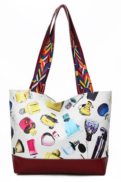 Stylish Printed Colored Geometric Strap Shoulder Tote Bag with Zipper 33*10*32 CM