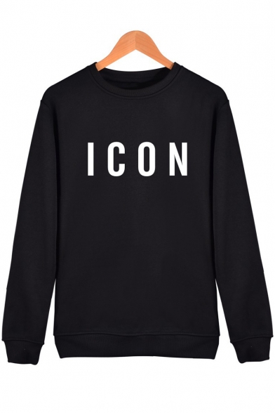 Stylish Simple Letter ICON Printed Round Neck Long Sleeve Classic Fit Sweatshirt