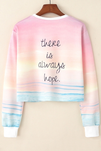 THERE IS ALWAYS HOPE Letter Tie Dye Sunset Glow Printed Round Neck Long Sleeve Cropped Sweatshirt