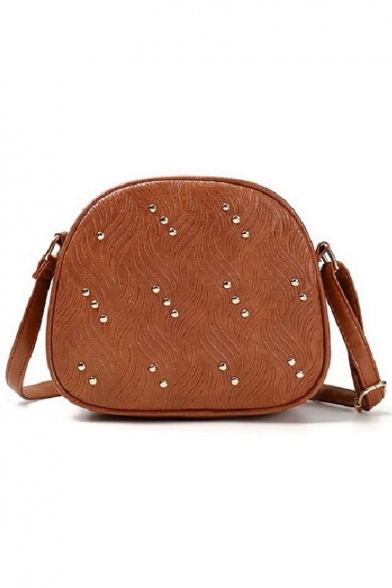 Trendy Plain Rivet Embellishment Round Crossbody Bag 23.5*9*17 CM