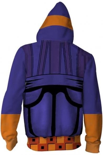 Fashion 3D Printed Long Sleeve Sport Loose Zip Up Purple Hoodie