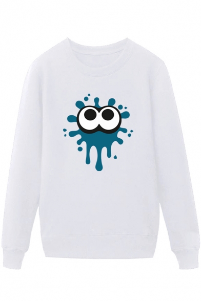 Cool Funny Splash-Ink Cartoon Comic Eyes Print Basic Long Sleeve Sweatshirt