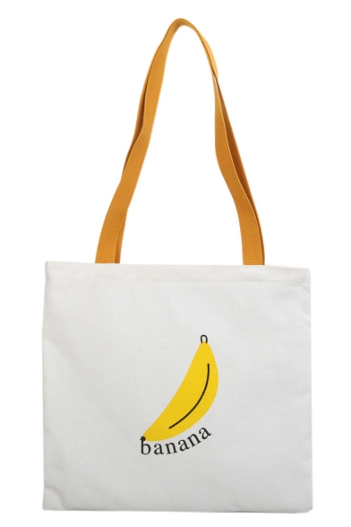 Cute Cartoon Banana Letter Printed White Canvas Shoulder Bag 32*31.5 CM