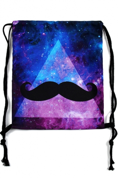 Fashion Creative 3D Galaxy Moustache Printed Purple Storage Bag Drawstring Backpack 30*39 CM