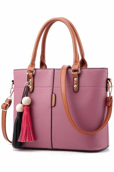 Fashion Plain Tassel Embellishment Shoulder Handbag 30.5*12.5*24.5 CM