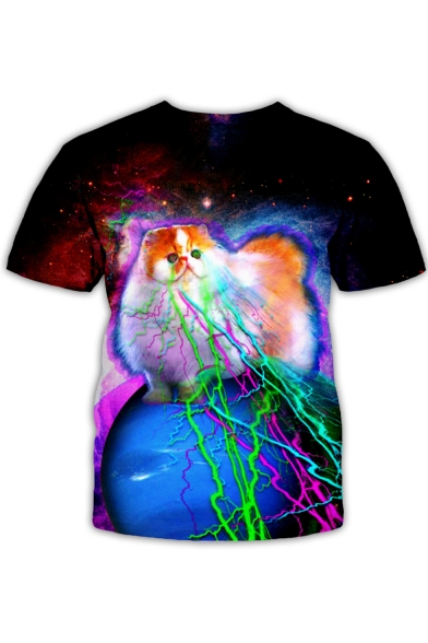 Funny Creative Crying Cat 3D Printed Round Neck Short Sleeve T-Shirt for Men