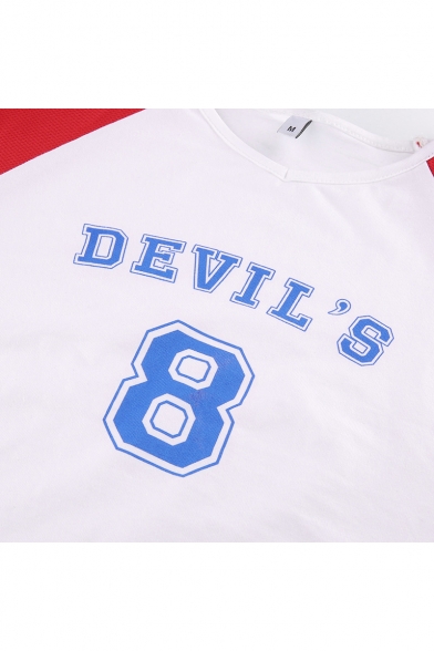 Girls Cool Simple Letter DEVIL'S 8 Printed Sport Slim Fitted White Crop T-Shirt