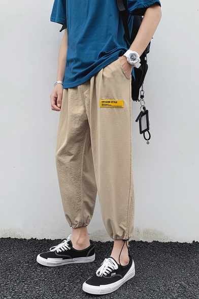 Guys Summer Fashion Letter Patched Unique Drawcord Cuff Casual Loose Bloomers Pants