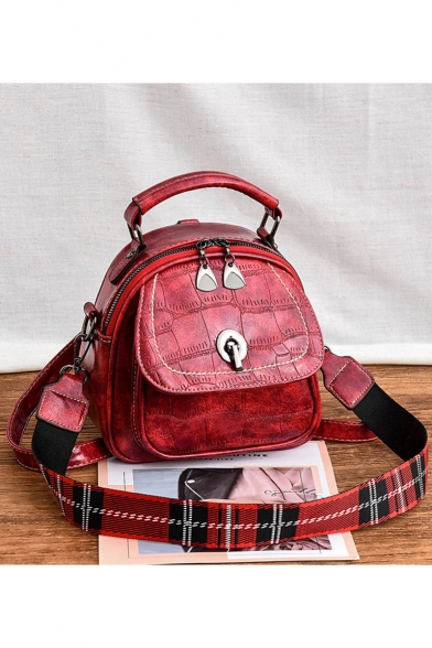 Hot Fashion Stone Texture Plaid Wide Strap Convertible School Satchel Backpack 20*13*19 CM