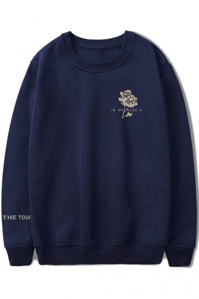 Hot Popular Floral Logo Print Round Neck Long Sleeve Pullover Unisex Sweatshirt
