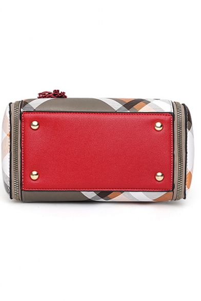 New Fashion Colorblock Striped Plaid Pattern Butterfly Tassel Embellishment Shoulder Handbag 24*13*21 CM