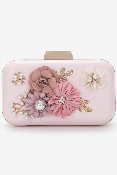 New Fashion Floral Pearl Embellishment Evening Clutch Bag with Chain Strap 17*4*10 CM
