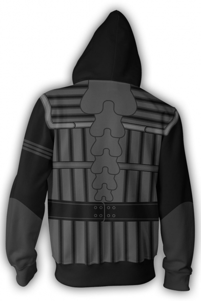 New Trendy Basic Long Sleeve 3D Pattern Cosplay Costume Zip Up Black Hoodie