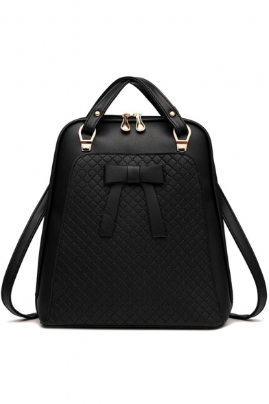 Stylish Solid Color Bow-knot Embellishment Diamond Check Quilted Shoulder Bag Backpack 29*12*31 CM