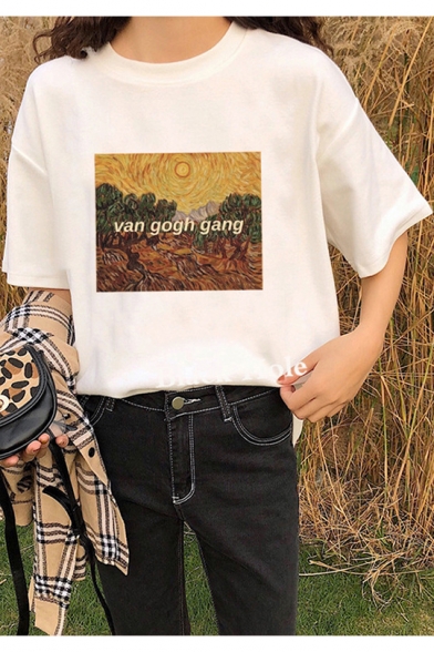 Stylish Van Gogh Gang Oil Painting Print Short Sleeve Loose Fit T-Shirt