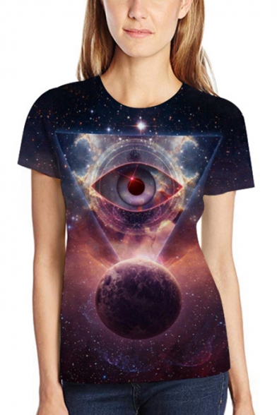 Summer Cool Galaxy Triangle Eye Printed Round Neck Short Sleeve T-Shirt