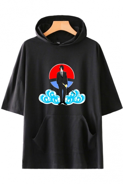 Summer Popular Comic Anime Figure Cloud Printed Short Sleeve Hooded T-Shirt