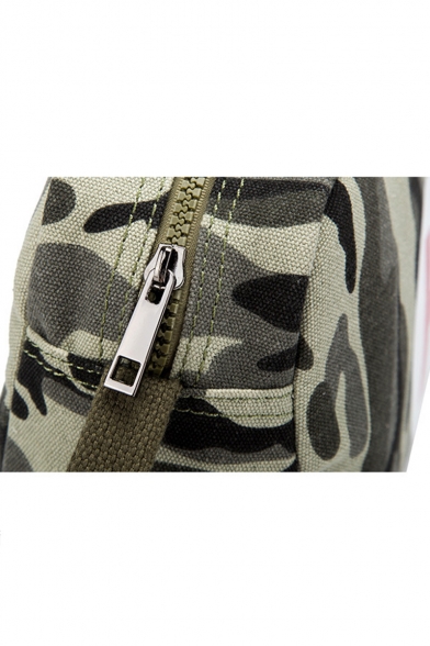 Trendy Camouflage Letter H Printed Army Green Canvas Cell Phone Purse 26*10*15 CM
