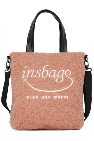 Trendy Letter INSBAGS NICE AND WARM Pattern Hairy Shoulder Tote Bag for Women 29*7*33 CM