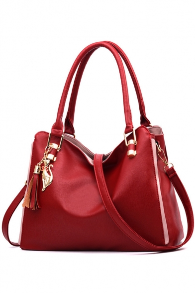 Trendy Solid Color Tassel Embellishment Commuter Tote Handbag for Women 32*14*23 CM