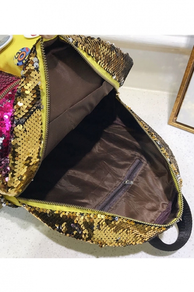 Women's Fashion Color Block Double Pockets Sequin Leisure Backpack 33*30*12 CM